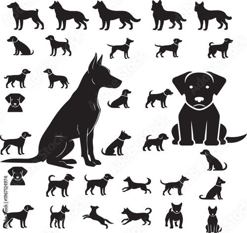 Modern minimalist dog head logo design vector template.Professional dog paw and face logo for veterinary services.