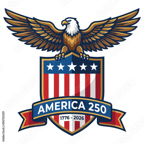 USA 250 Anniversary Patriotic Crest with Eagle and Flag Shield