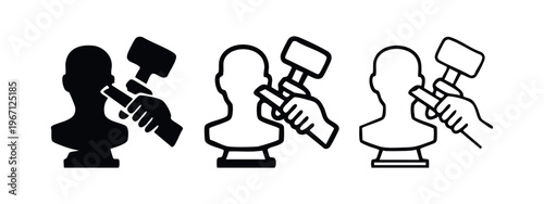 Sculpting a bust with chisel and mallet icon set.