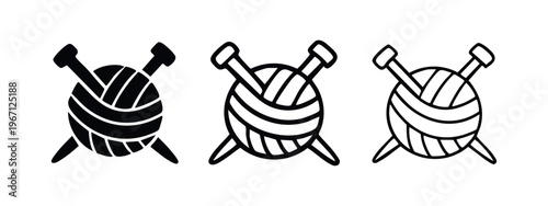 Yarn ball and knitting needles icon set.