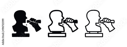 Person using medical inhaler icon set.