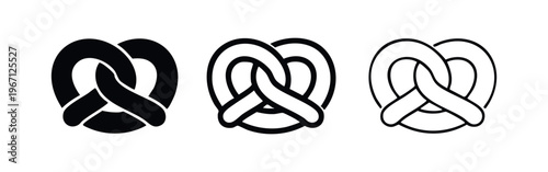 Simple Pretzel Icons Set - Classic Baked Snack Symbol in Solid and Outline Styles