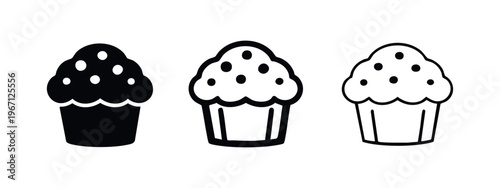 Cute Cupcake Icons Set - Sweet Dessert or Muffin Symbols in Solid and Outline Styles