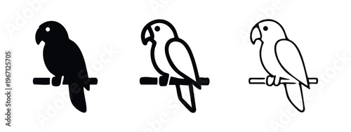 Exotic Parrot Silhouette and Outline Vector Icons