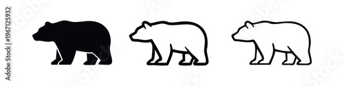 Bear silhouette icon set, wildlife animal and nature symbol, side profile graphic