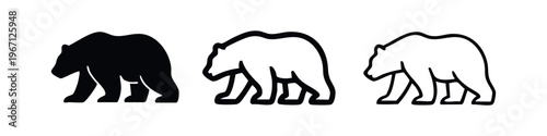 Bear silhouette icon set, wildlife animal and nature symbol, side profile graphic