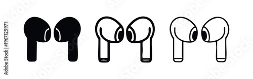 Wireless Earbuds Icon Set: Modern Audio, Bluetooth Headphones, and Portable Device Symbols