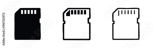 SD memory card icon set, digital storage device and data technology symbol