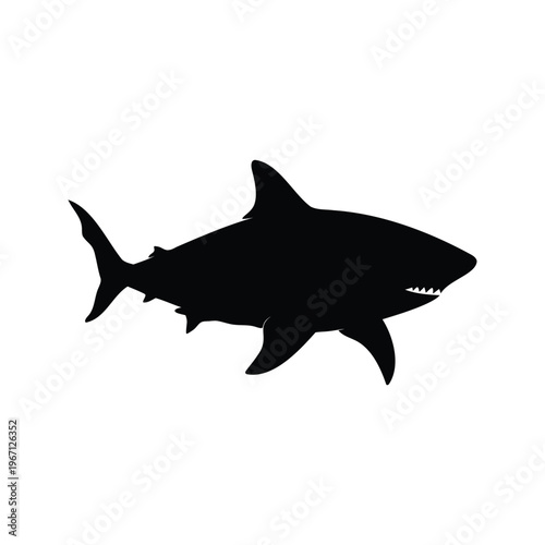 Black and white shark swimming in the ocean silhouette vector illustration, shark under water surface silhouette vector illustration