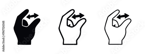 Hand Pinch to Zoom Out Gesture Icons Set. Compress or Shrink Symbol Vector Illustration