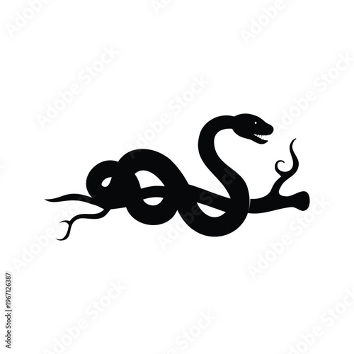Silhouette of snake vector illustration design with intricate details, snake coiled on branch silhouette vector illustration