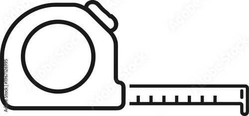 Minimal vector silhouette, tape measure tool, simplified outline, clean line design, isolated on white background.