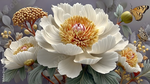 Luxury botanical flower composition with golden leaf accents high resolution Background