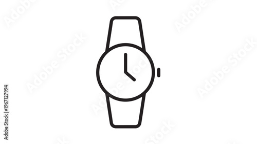 Watch simple line icon with black outline representing time measurement and personal accessory. featuring clock, wristwatch, hand with dial and