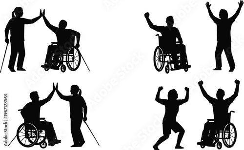 Black silhouettes set of people sitting at desks, working on laptops, writing, relaxing on sofas, and various office chair poses, isolated