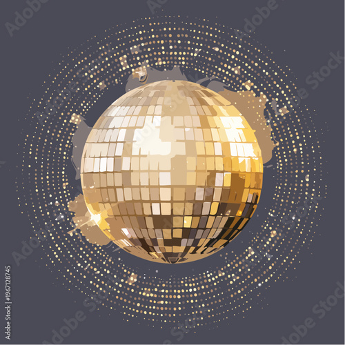 Schwarzer Hintergrund mit goldener Disco-Kugel und radialem Punktmuster – Luxus Party-Design