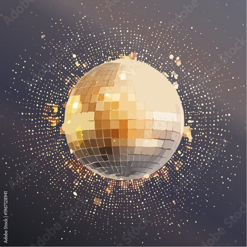 Schwarzer Hintergrund mit goldener Disco-Kugel und radialem Punktmuster – Luxus Party-Design