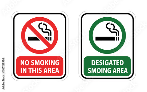 Smoking signs no smoking and designated smoking area signs