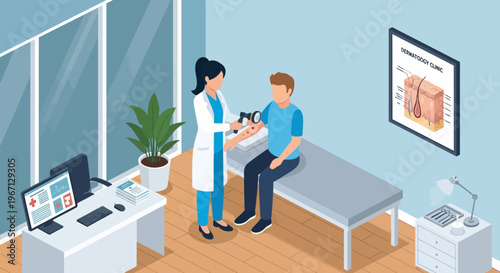 Doctor checking patient blood pressure in medical office.