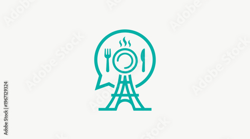 Modern Restaurant Logo Featuring Eiffel Tower and Dining Elements