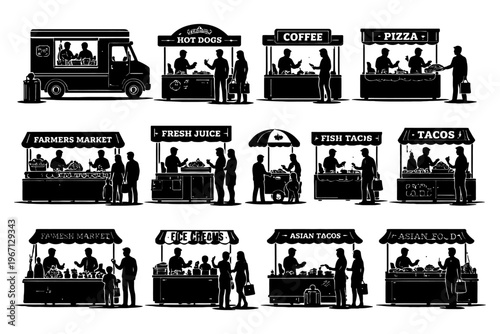 Bustling outdoor market with diverse food stalls and visitors.