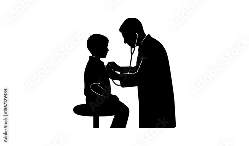 Doctor Examining Child Silhouette – Pediatric Healthcare Vector Illustration