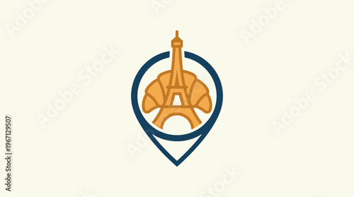Paris Travel Logo with Eiffel Tower and Croissant