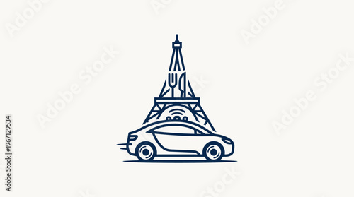 Paris Food Delivery Concept with a Car and Eiffel Tower