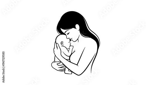 Newborn Arrival Silhouette – Mother and Baby Birth Concept Vector Illustration