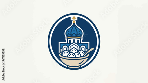 Russian Inspired Food Logo with Church and Dumplings