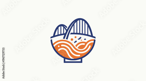 Abstract Graphic Bowl with Noodles and Bridge