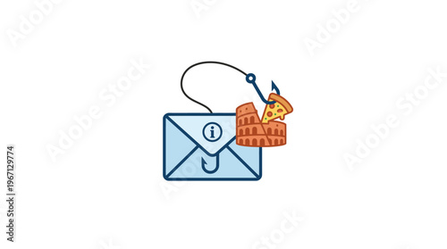 Phishing Email Concept Baiting with Pizza and Building