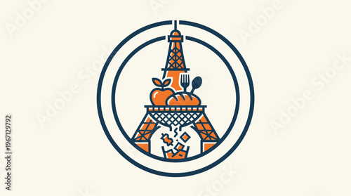 Parisian Food Icon with Eiffel Tower and Circle Design
