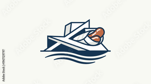 Minimalist Boat Logo with Food
