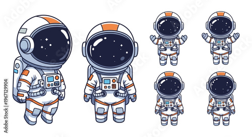Astronauts in spacesuits stand together in a group on a planetary surface.