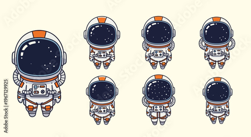 Astronauts in Space Suits Floating Together in Zero Gravity Environment