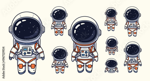 Astronauts in Space Suits Floating Together in Zero Gravity Environment