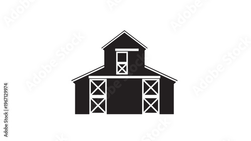 Barn simple black silhouette with classic doors and a small upper window featuring white cross detailing