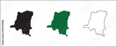 Canvas Print Democratic Republic of the Congo Map Silhouette Solid Black Outline and Satellit