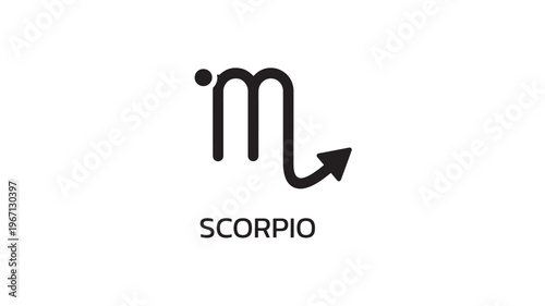 Scorpio zodiac symbol with a dot and a stinger, representing the astrological sign of the scorpion. featuring astrology, horoscope, constellation
