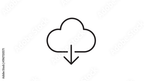 Cloud download icon with a black outline on a white background, symbolizing data transfer and storage.