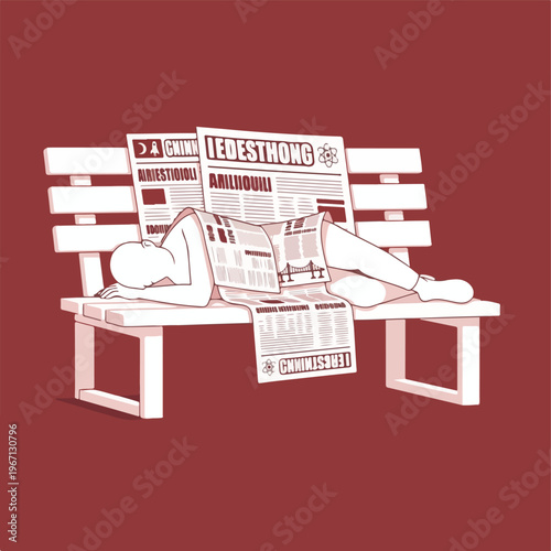 Homelessness Awareness Concept with Newspaper Blanket Showing Achievement Headlines Representing Social Inequality and Human Contrast Illustration