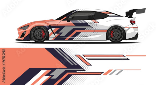 Stylized race car design with bold graphic stripes and aerodynamic profile.