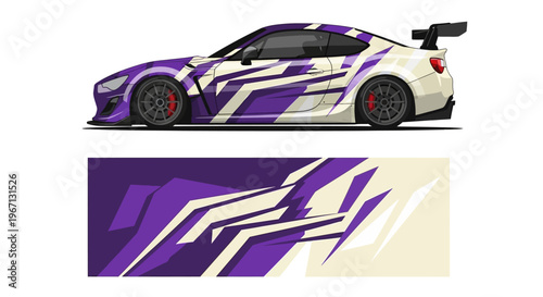 Purple and white racecar with bold livery and aerodynamic styling.
