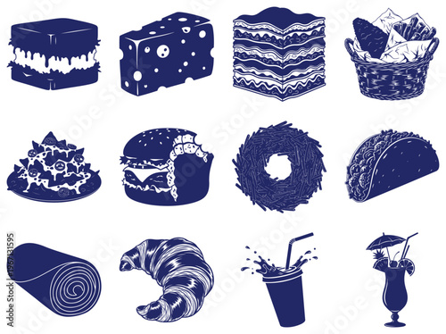 Blue food and drink fast food bakery