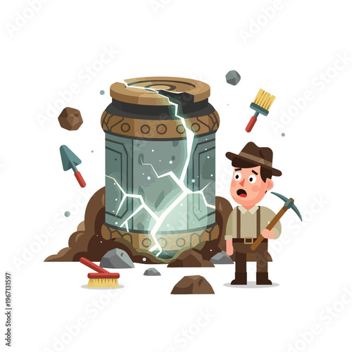 Archaeologist Discovers Cracked Ancient Artifact with Pickaxe and Brushes