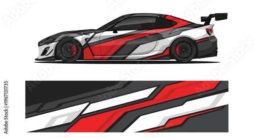 Sleek Red and White Race Car Illustration with Graphic Livery.