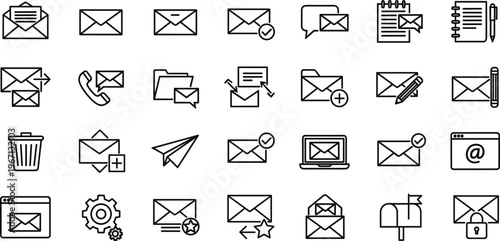 Email Communication Line Icons Set Mail Message Inbox Contact Collection