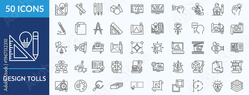 design tools - Icon Collection. Thin outline Set contains such Icons as computer program, 
design, 
tools  and more. Simple web icons set
