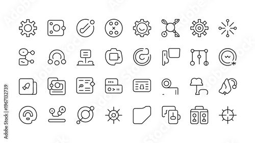 System Setup and Configuration Icons 30 Line Symbols Engineering UI Vector Set